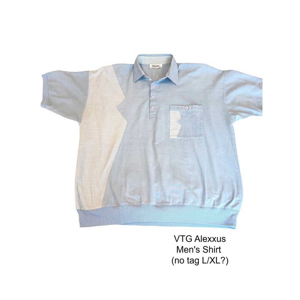 VTG Alexxus Mens Colorblock Polo Shirt XL Light Blue Pocket Casual Grandpa Core